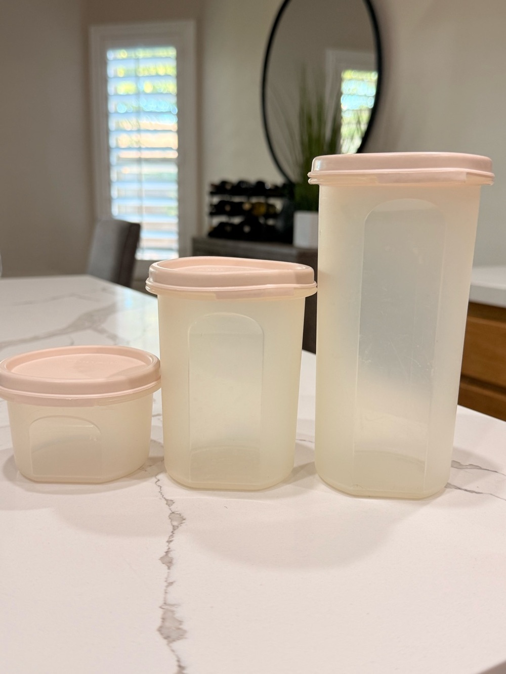 Vintage Tupperware Modular Mates Round Container Set of 3 Sheer Pastel Pink